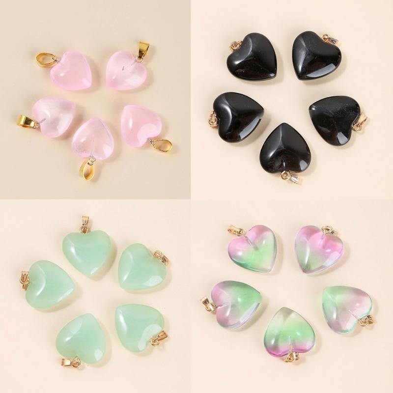 5 Piezas Colgantes Encanto Corazón de Vidrio para Hacer Joyería Elegante Colgante Corazón Esmaltado DIY Cadena de Clavícula Joyería Colgantes para Mujeres