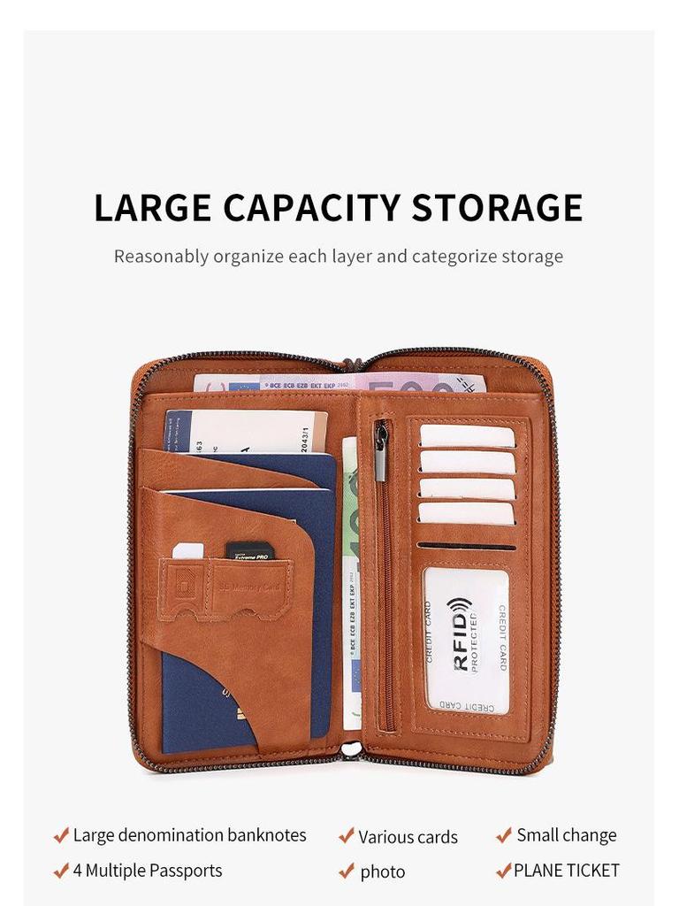 RFID Anti-Magnetic Zipper Passport Wallet: Multi-Function ID & Ticket Holder