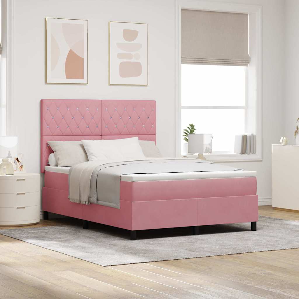 LED Box Spring Bed with Mattress Pink 140 X 190 Cm Velvet