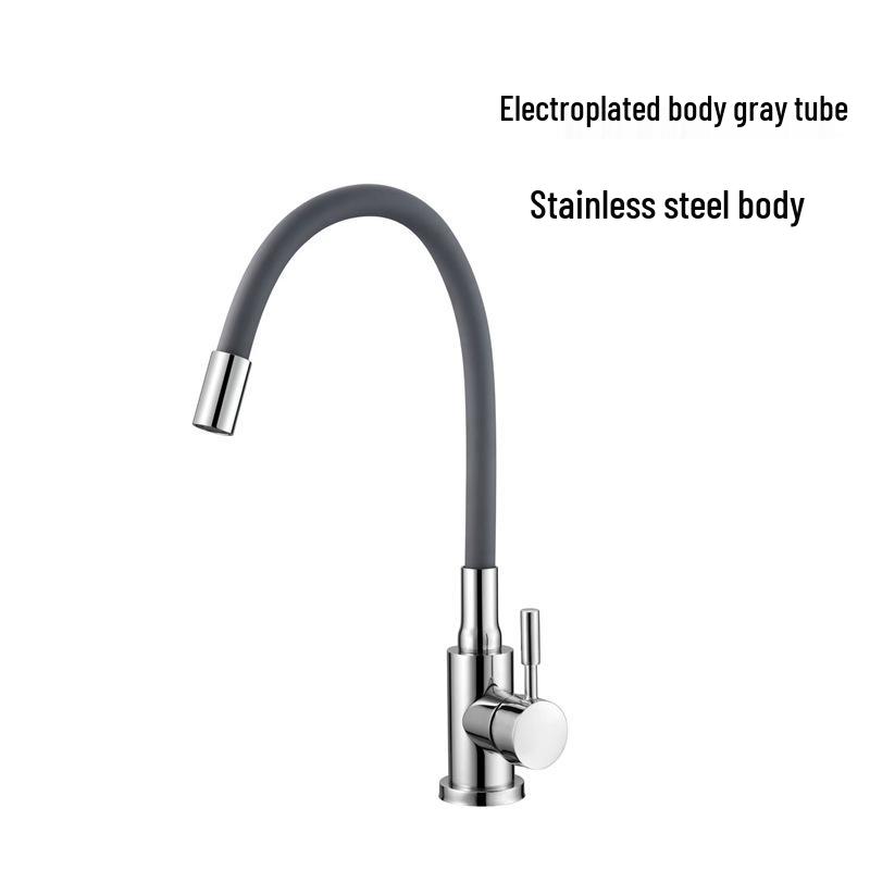 Universal Stainless Steel 304 Kitchen Faucet with Colored Silicone Hose, Rotating Sink Fixture.