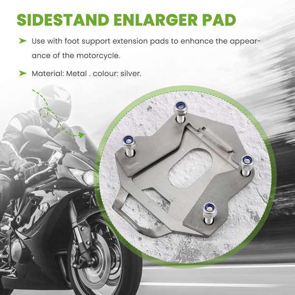 Silver Motorcycle Kickstand Pad Side Stand Base Enlarger Accessory