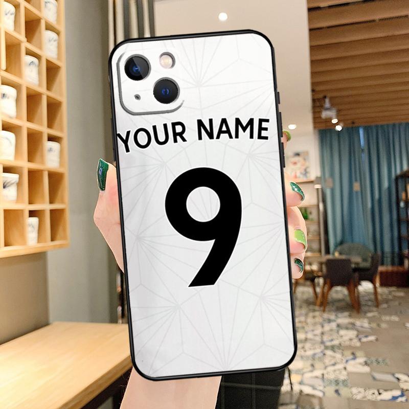 Personalisierte Fußball Name Nummer Handyhülle für iPhone 13 12 11 14 15 16 Pro Max XS X XR Plus 12 13 Mini Rückabdeckung