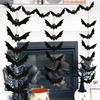 18Pcs Black Halloween Bat Flag with Eyes with Ribbon Simulation Bat Pendant Horror Props Hanging Ornaments Bat Decorations