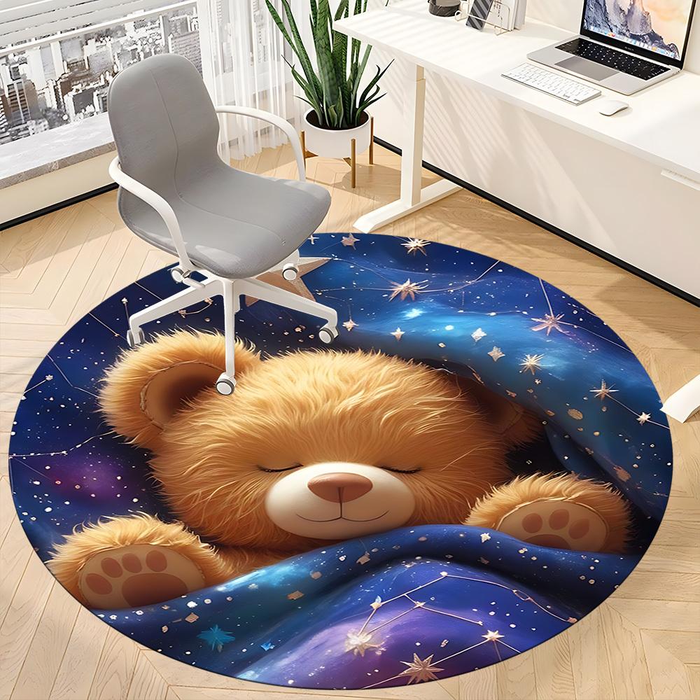 1PC Teddy Bear Constellations Office Round Area Rug, Mat Suitable ForOffice, Under Office Chairs Bedroom Living Room Home Decor, Room Deco