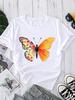 (Asiatische Größe) Kurzarm-T-Shirts Rundhals Freizeitkleidung Mode Damen Blume Schmetterling Damen Top T-Shirt Bedrucktes Grafik-T-Shirt