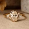 Oval Bezel Cubic Zirconia Engagement Ring – Yellow Gold Plated Bridal Wedding Ring with Side Stones – Art Deco Jewelry Gift for Her