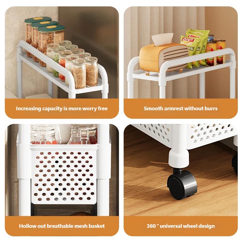Multi Purpose Gap Storage Rack with Wheels Movable Multi Layer Shelf for Kitchen Bathroom Home Organization Snacks Fruits Vegetables Organizer Unit