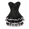 Sada sukně a korzetu pro ženy Květinový korzetový top a sada tylové sukně Sexy šněrovací babydoll kostým pro viktoriánský vintage styl Cosplay párty
