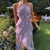 2025 Sleeveless Irregular Lace Slit Dress: Women's Summer High-End Fashion