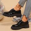Patent Leather Thick-soled Oxford Shoes for Women Snake Print Round Toe Lace-up Shoes Outdoor Leisure Daily Commute Workplace