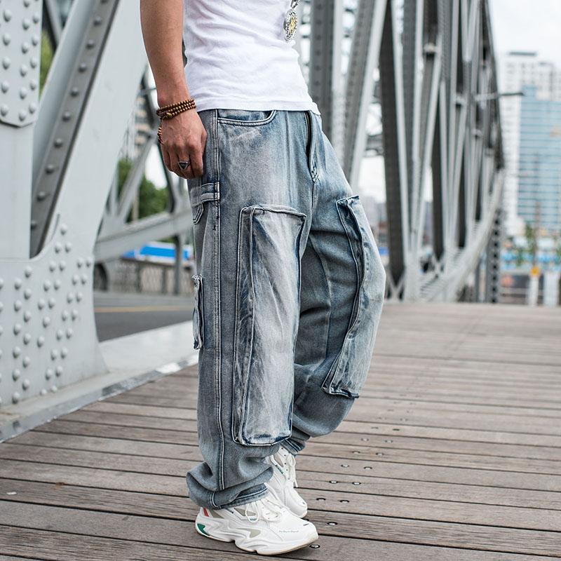 Jeans für Herren, gerade Jeans, Cargohose, Biker-Jeans, Herren, Baggy, lockere blaue Jeans
