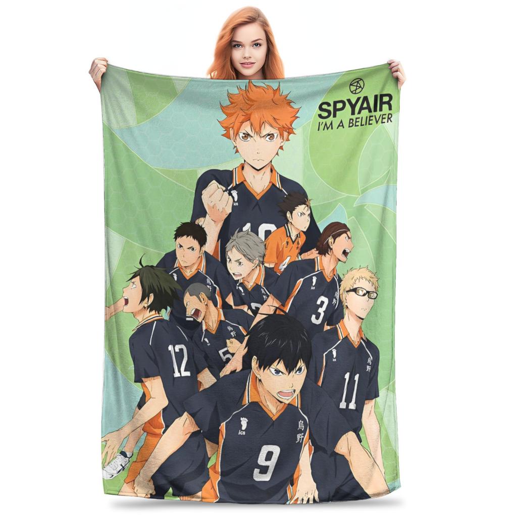 Anime Boy Volleyball Haikyuu Blanket Flannel All Season Breathable Lightweight Thin Throw Blankets for Sofa Office Bedspreads