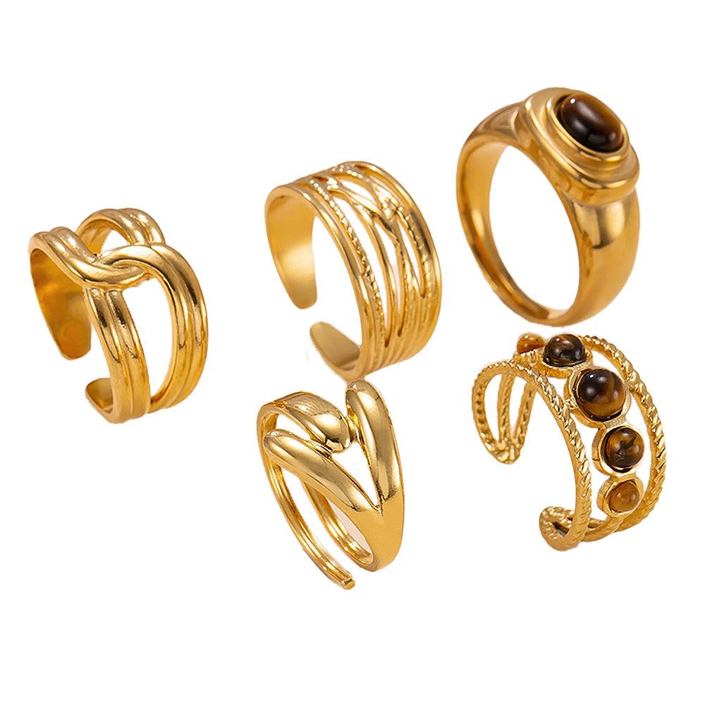 Edelstahlschmuck Melad Vintage Zeigefingerring Guss Oval Tigerauge Stein Titanstahlring Fabrik
