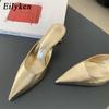 Eilyken Spring New Brand Women Slipper Pointed Toe Slip On Ladies Mules Thin Low Heel Outdoor Dress Sandal Shoes