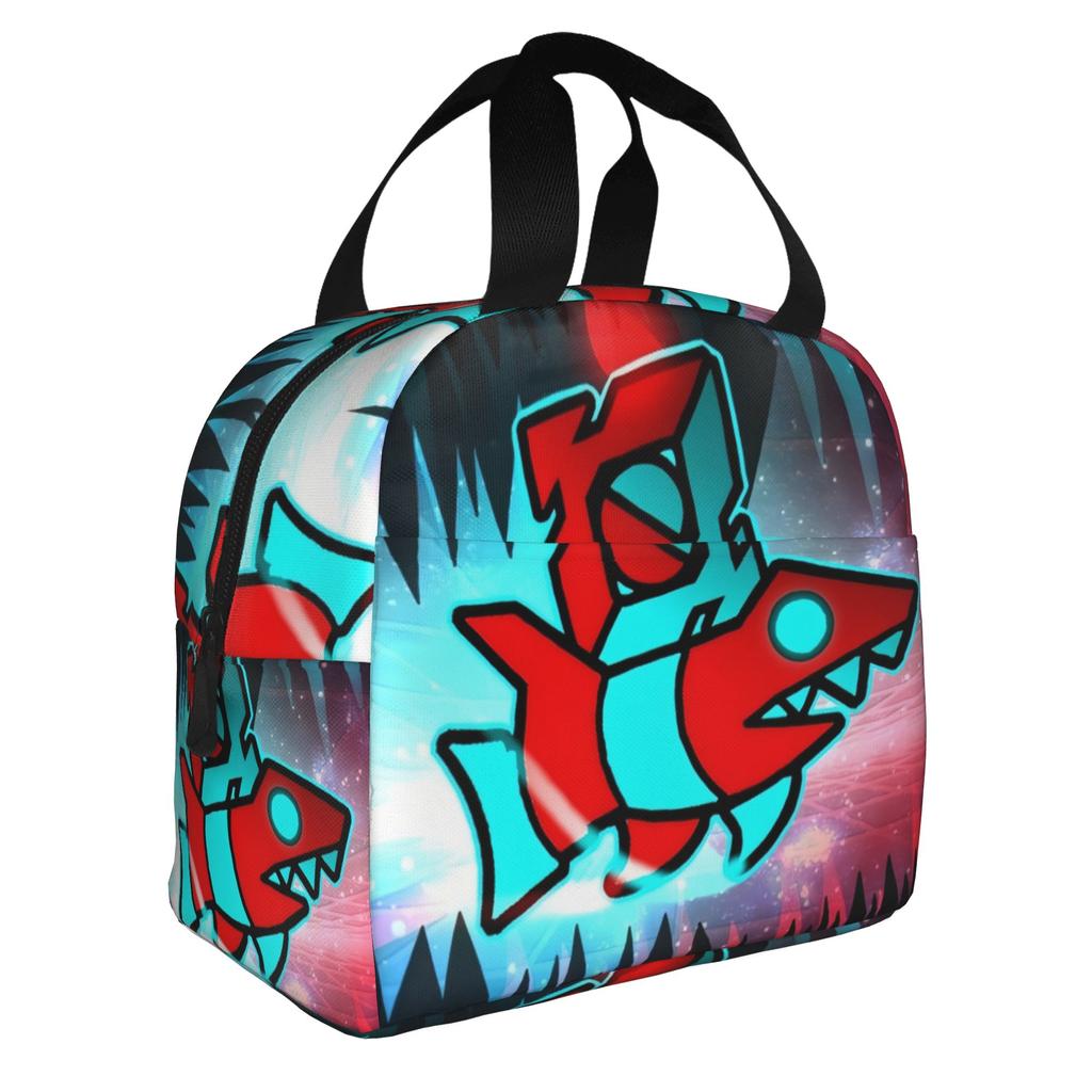 Cartoon Geometrie D-Dashs Videospiel Isolierte Lunchtasche für Camping Reise Tragbar Thermokühlbox Bento Box Damen Herren