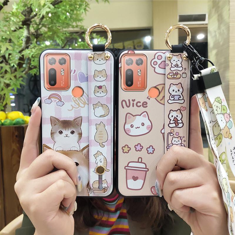 Husă de telefon din silicon anti-praf pentru HTC Desire 20 Plus/D20+ Inel cu curelușă de încheietură protectoare drăguț Capac spate Antișoc Curelușă