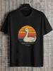 1pc Vintage Duck Sunset Graphic T-shirt - 180g Cotton Crew Neck Short Sleeve Tee with Retro Geometric Print