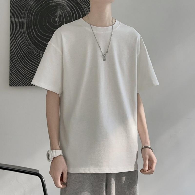Ανδρικό Βαμβακερό T-shirt με Στρογγυλή Λαιμόκοψη, Κοντό Μανίκι, Χαλαρή Εφαρμογή, Απλό Κέντημα, Casual Κορυφή