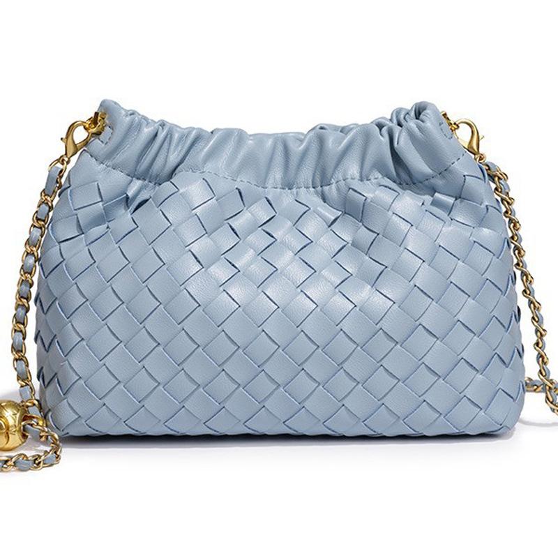 Gold Ball Chain Woven Bag - Fashionable Cross-body Bag with Shoulder Strap and Pleated Cloud-shaped Design.