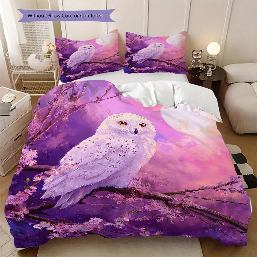 Owl Pattern Bedding Quilt Set Quilt Cover Pillowcase Home Decoration Birthday Gift (1 * Duvet Cover + 2 * Pillowcase, Without Core)