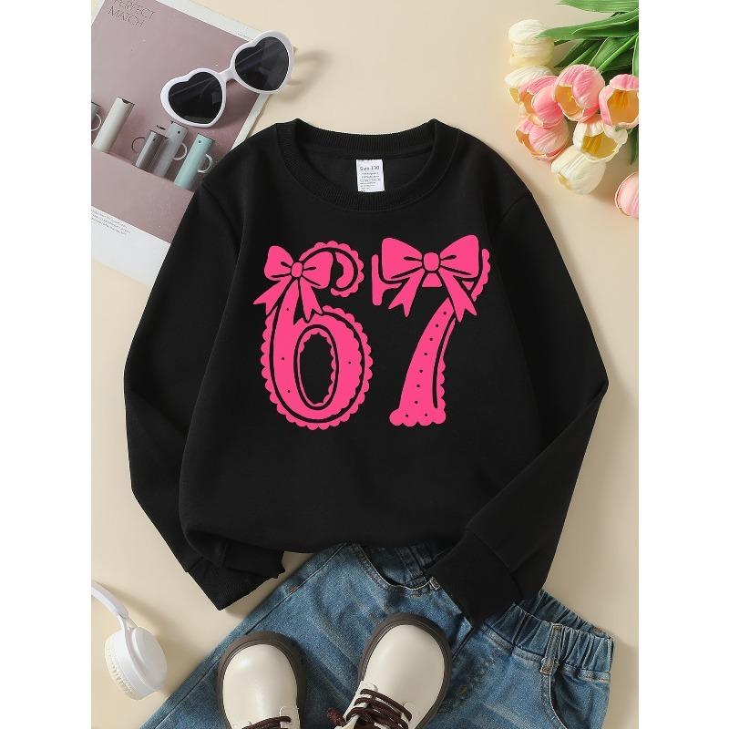 European sizes  Kids' Casual Printed Round Neck Pullover, Kids' Round Neck Sweatshirt with Fashion 67 Theme Feature Print,  Casual Comfortable