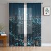 City Night View Urban Area Skyscraper Sheer Curtains for Living Room Decoration Window Curtains Kitchen Tulle Voile Curtains