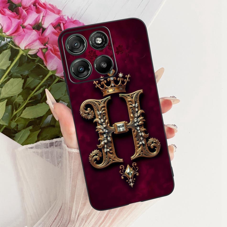 For Motorola Moto G77 G67 2026 Royal Crown Initial Letter Phone Case For Motorola MotoG77 MotoG67 Black Silicon Soft Bumpers