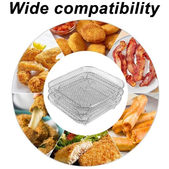 3-Layer Square Round Rectangle Air Fryer Rack Set Stainless Steel Dehydrator Rack with 4 Silicone Feet Anti-Scald