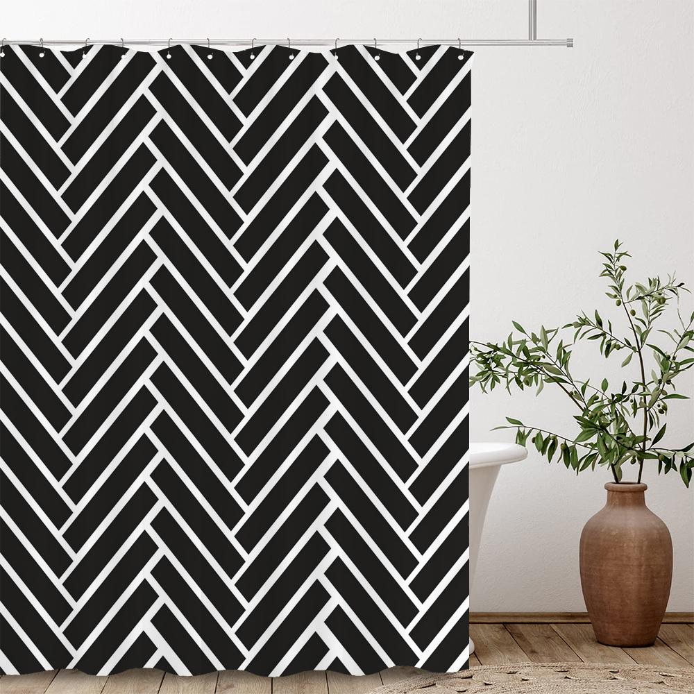 Modern Stripe Geometric Shower Curtains Waterproof Fabric Bath Curtains For Bathroom Bathtub Large Wide Bathing Cover With Hooks