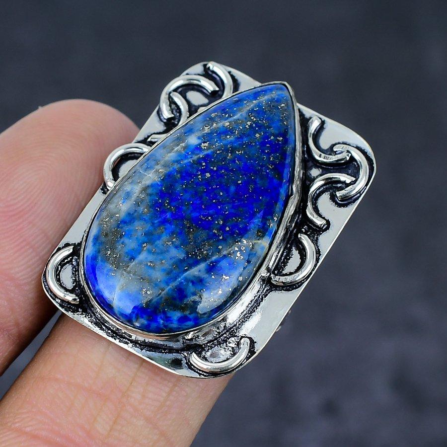 Natural Lapis Lazuli Gemstone 925 Sterling Silver Jewelry Ring Size 8 K7p00