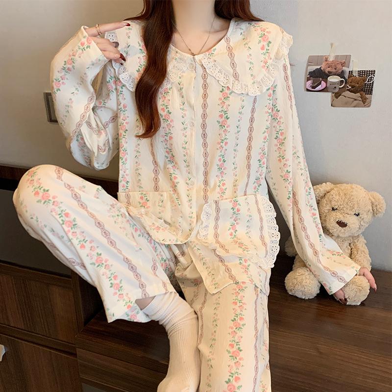 Cute High-Value Polka Dot Doll Collar Pajamas Women'S Cloud Cotton Long-Sleeved Student Loungewear Set