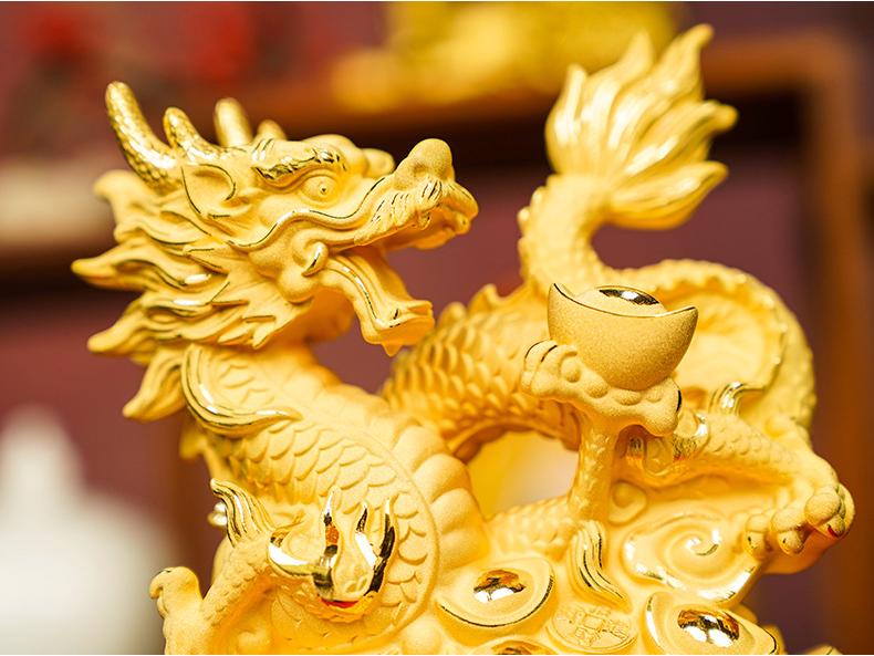 Flocked Gold Dragon Zodiac Ornament for Year of the Dragon - Wealth-Attracting Decoration and Business Gift