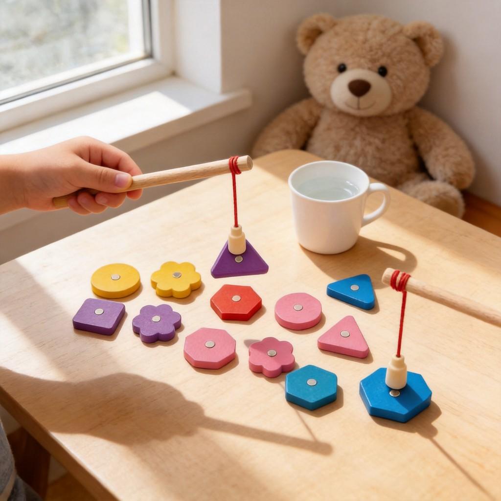 Wooden Magnetic Fishing Shape Matching Toy For Kids Learning And Development