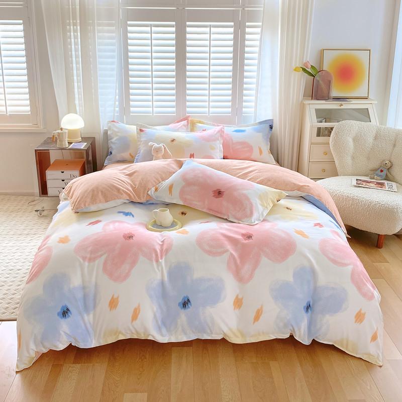 Small Fresh Thickened Brushed Cotton Four-piece Set Printed Cotton Three-piece Set Bed Sheet and Quilt Cover