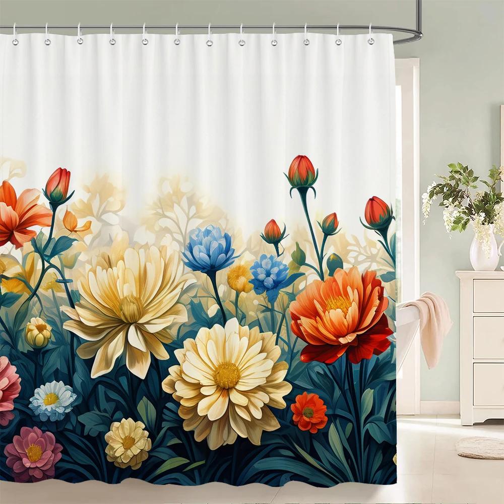 3D Shower Curtain Beautiful Flowers Plant Printed Bathroom Curtain Waterproof Polyester Bath Curtains For Bathroom With Hooks