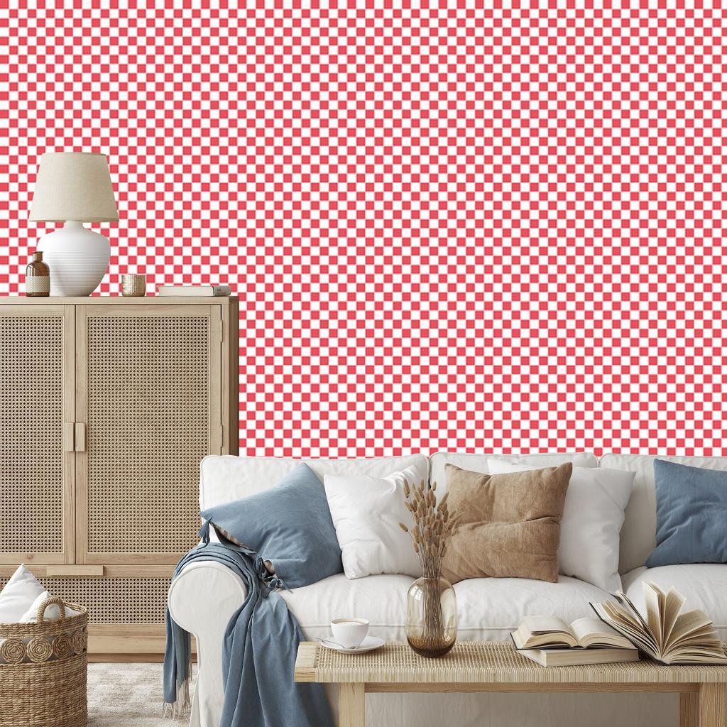 Checkerboard Wallpaper Coral, Soft Forms for Living Room and Bedroom 50x1000