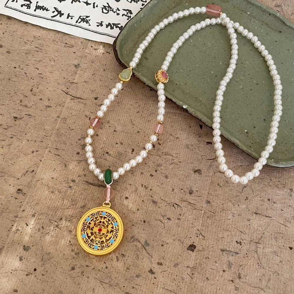Exquisite New Chinese Pearl Nceklace Zinc Zinc Alloy Pendant Vintage Sweater Chain Hanfu