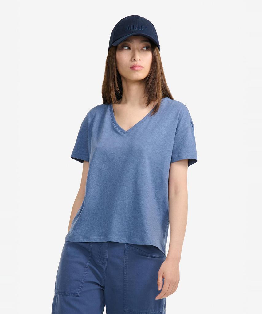 Aigle Women'S Linen V-Neck T-Shirt Ais24Wtsh003Mra