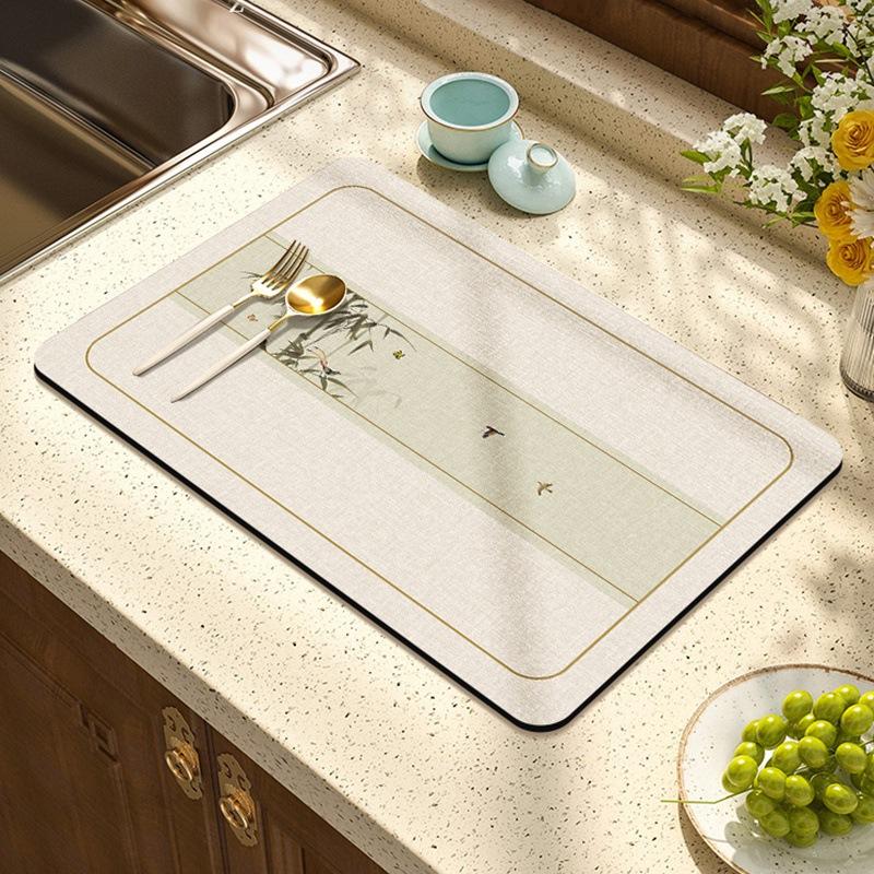 Tapis absorbant pour égouttoir à vaisselle, pour plan de travail de cuisine chinois, en terre de diatomées française, pour table de bar, pour machine à café