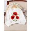 Girls' Sweatshirt, Fashionable Cartoon Red Flower Pattern Print, Casual Everyday Top, Soft And Comfortable White Spring
