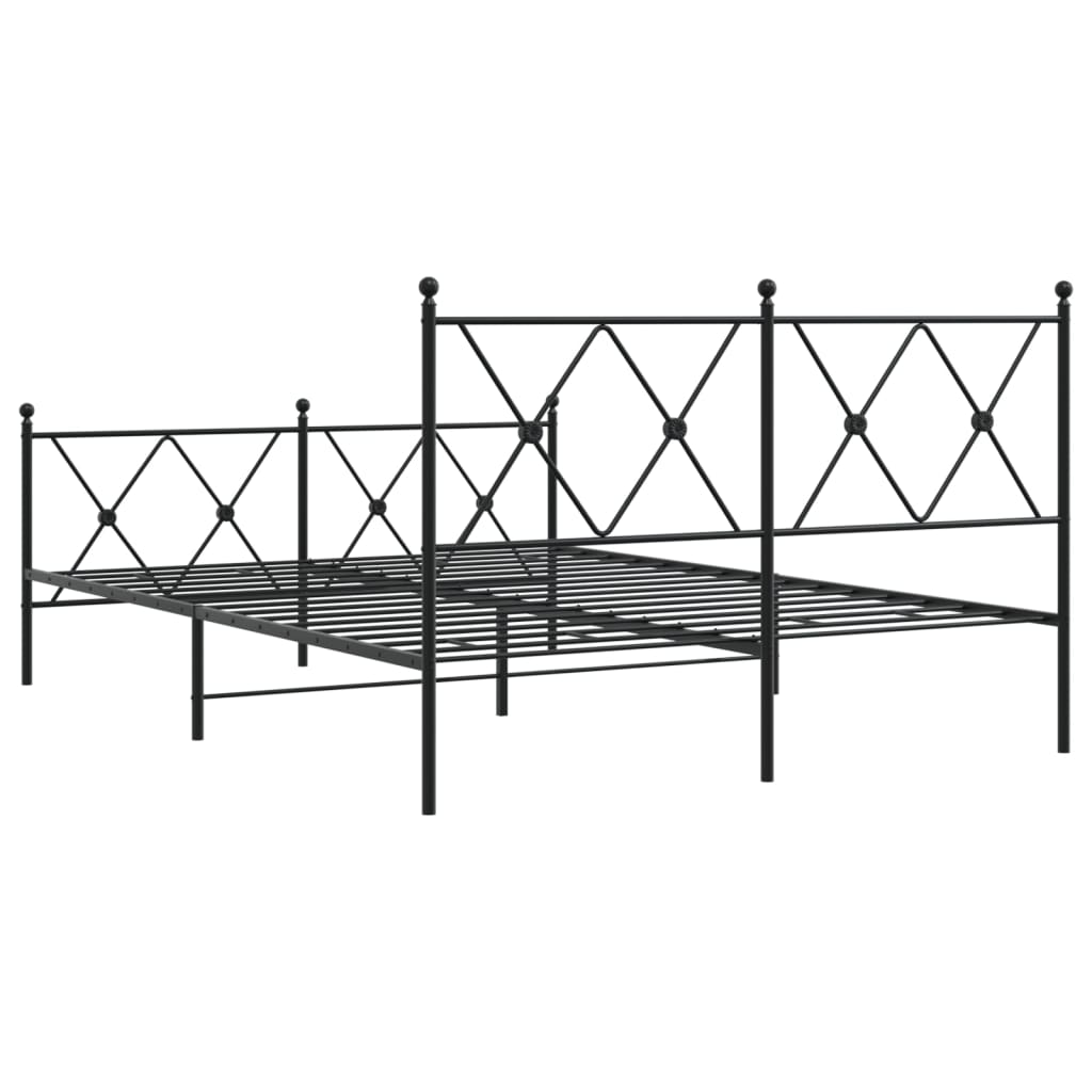 Metal Bed Frame with Headboard and Footboard Black 137x190 Cm