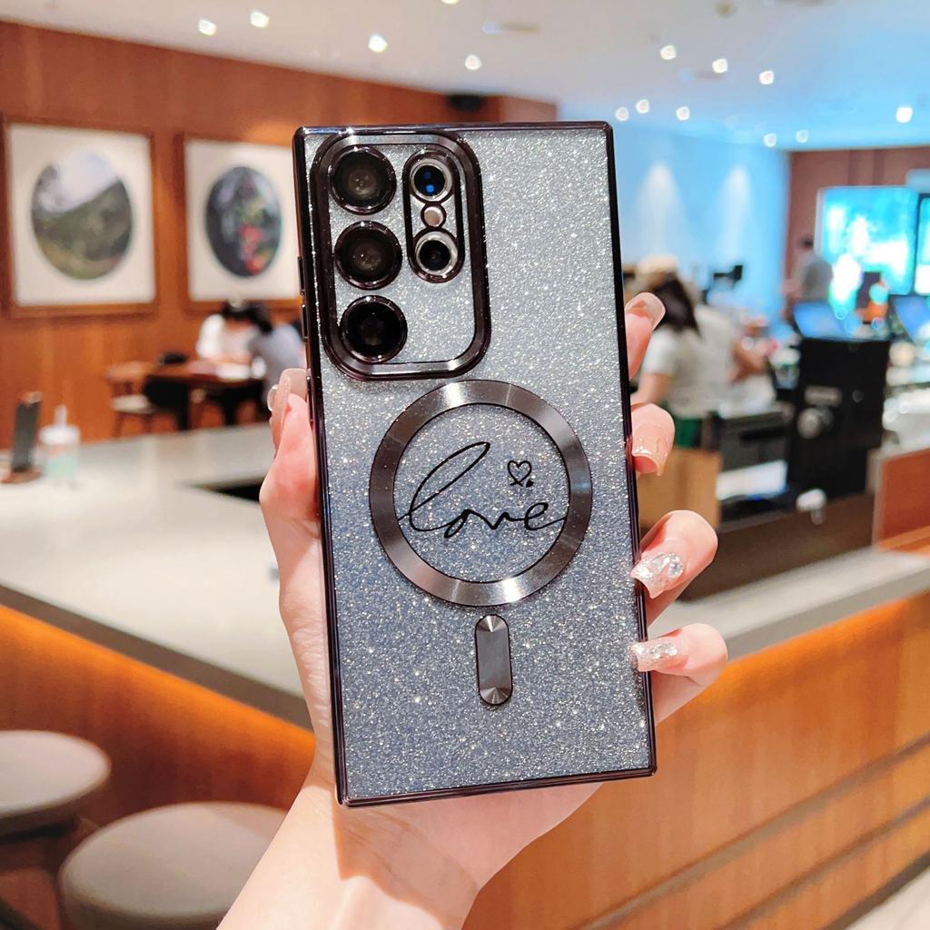 Electroplated magnetic suction love glitter mobile phone case in Samsung SULTRA lens film S advanced sense SFE