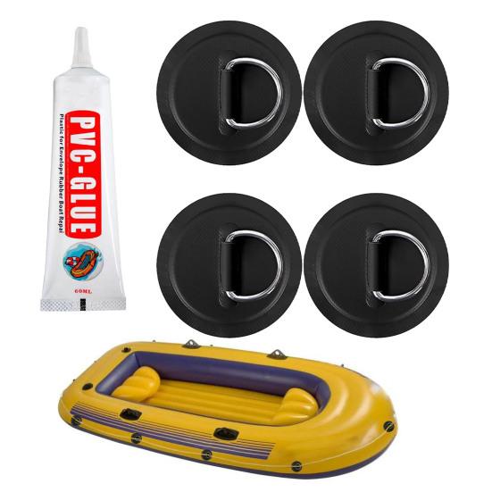 4Pcs D-Ring Patch for Inflatable Boat Kayak SUP Circular D-Ring Pad Stainless Steel D-ring Buckle PVC Patch Paddleboard Canoe Rafting Accessory