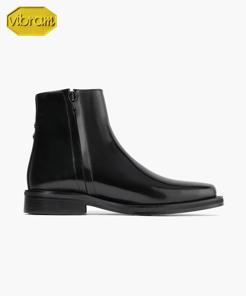 Firenze Atelier [Vibram] Minimal Square Toe Standard Rubber Sole Zip-Up Boots 9410-Z [Black Box]