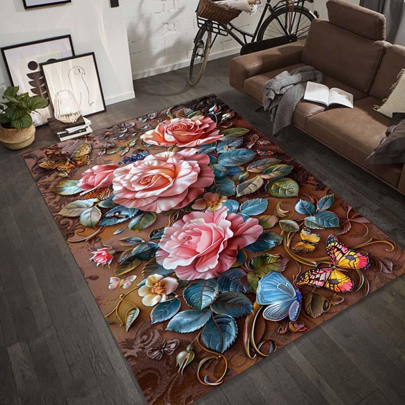 Blumen Ländlich 3D Gedruckter Teppich Heimdeko Eingangstürmatten Wohnzimmerteppiche Teppiche im Schlafzimmer Kinderteppich Badematte