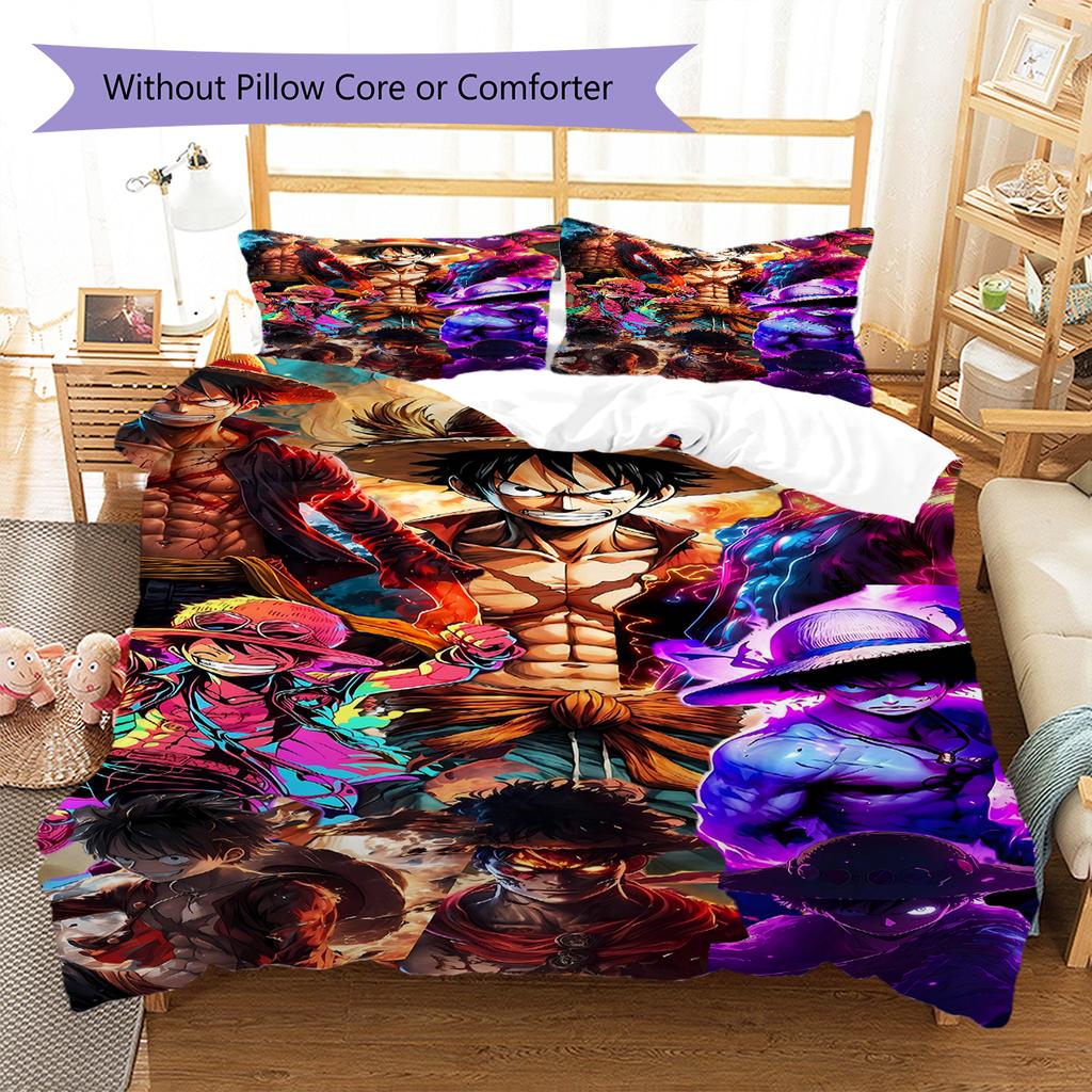 Luffy Pattern Bedding Quilt Set Quilt Cover Pillowcase Home Decoration Gift (1 * Duvet Cover + 2 * Pillowcase, Without Core)
