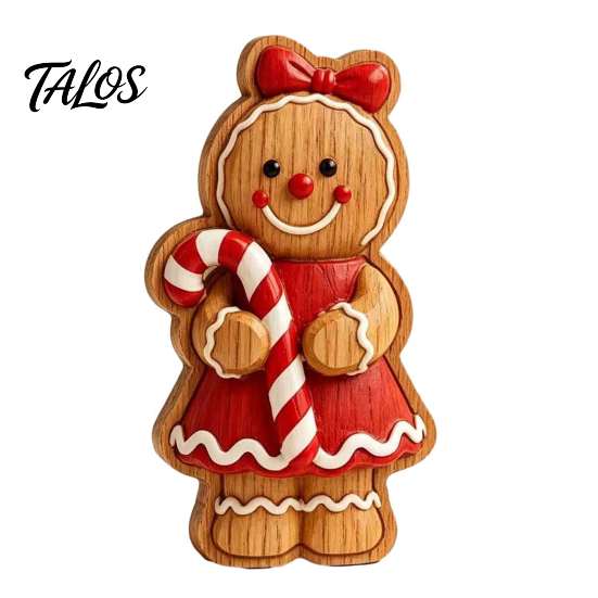 Christmas Fireplace Decor Cartoon Gingerbread Wooden Ornament, Double-sided Printed Desktop Tabletop Figurines, Cute Xmas Home Accents Decorative