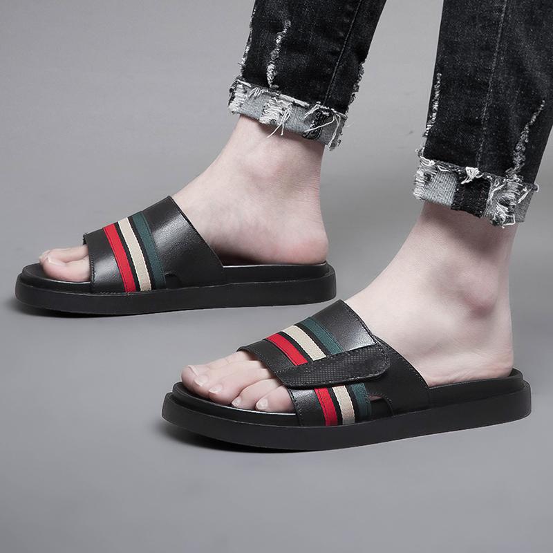 Fashion High Quality Casual Famous Brand Men Sandals Luxury Designers Genuine Leather Slipper Summer Outdoor Antiskid Beach Walking Shoe