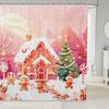 Christmas Gingerbread House Shower Curtain with Xmas Tree Snowflake Pattern, Waterproof Winter Bathroom Decor for Holiday Season