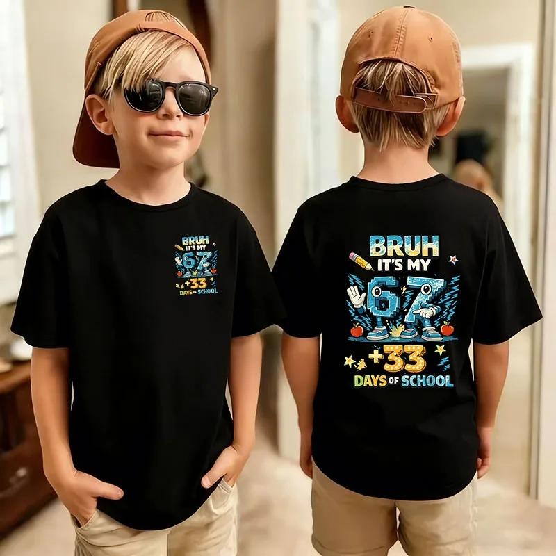 Süß Lustig Sechs Sieben Italienisch Gehirnfäule 67 Zahl Grafikdruck T-Shirt JungeMädchen Sommer Kurzärmlig Kinder Bequemes T-Shirt Oberteil